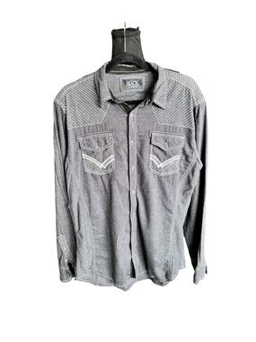 BKE Buckle Black Western Button Shirt Gray Contrast Stitch L Rodeo Cowboy Z45